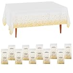CEILIWEN 10 Packs of White and Gold Party Tablecloths, Disposable Tablecloths Table Covers, Table Decoration for Party, 274x137cm (WHITE GOLD-10 PACKS)