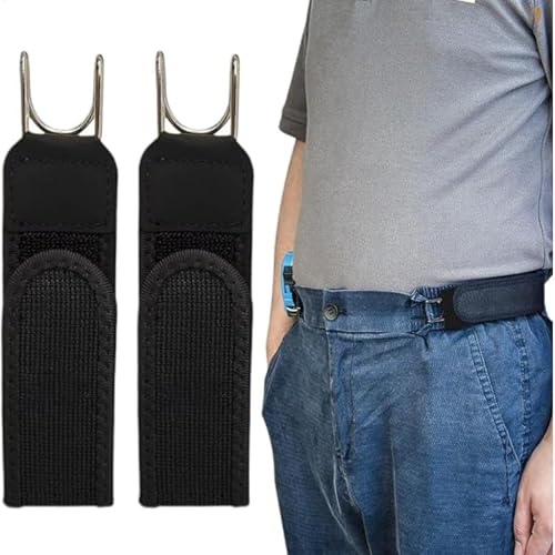 Lot de 2 ceintures élastiques avec crochet en métal | Sangle de taille unisexe | Ceintures extensibles invisibles sans boucle | Ceinture latérale réglable...