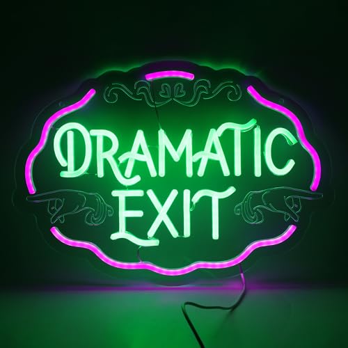 Image of Dramatic Exit Neon Sign,Funny Quote Neon Lights for Home Bar Decor,USB Powered LED Light Up Signs for Bedroom,Man Cave,Pub, Lounge,Gift for Birthday,Christmas