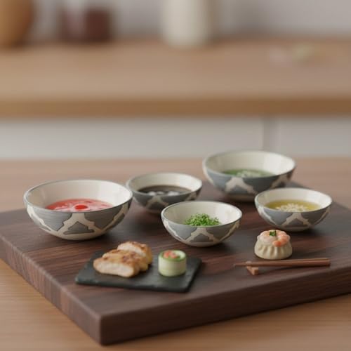 Image of Decorative Ceramic Bowl for Snacks, Dips & Condiments Festive Kitchen Tableware Lightweight, Stackable, and Easy to Clean - Great for Family Meals and Quick Serving Dining (Grey, Set of 6)