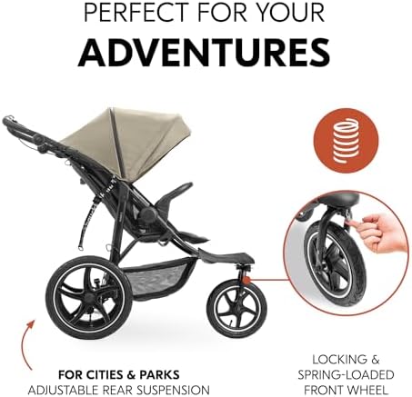 Hauck Runner 3, Olive - Robust All Terrain Buggy, XL Pneumatic Air Wheels, Jogging & Running Pushchair, with Suspension, Brake & Raincover