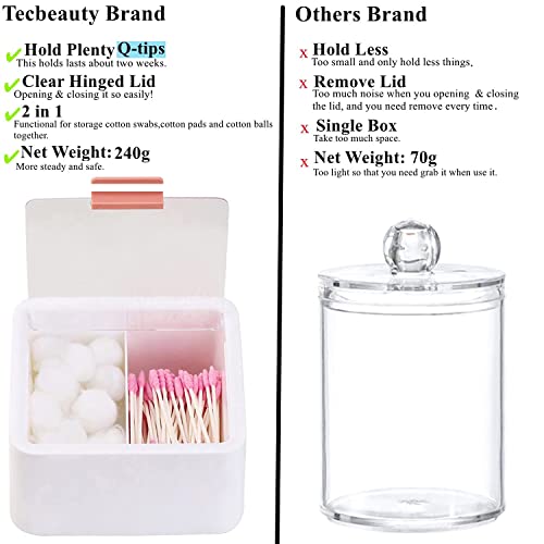 Tecbeauty 2 Slot Cotton Swab Ball Qtip Holder Jar Plastic Container Dispenser Box With Hinged Lid For Bathroom Home Storage Organizer #TOP3