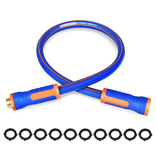 Abimars Garden Hose with Swivel Handle, 25 ft x 5/8 in Flexible Hybrid Rubber Water Hose with Solid Brass Connectors, Lightweight, Blue 500psi Burst Pressure