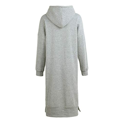 Novas Mulheres Solto Longo Moletom Com Capuz Vestido Sólidos Manga Comprida Bolsos Dividir Casual Ho