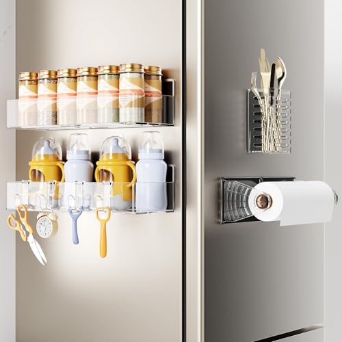 Mystozer Magnetic Spice Rack for Refrigerator Clear, 4 Pack