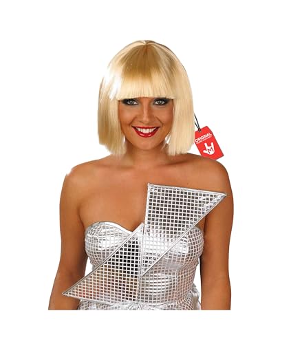 Fun Shack Peluca Pop Diva Rubia Corta con Flequillo, Peluca Plateada Superstar, Disfraz Mujer para Carnaval y Halloween, Talla única