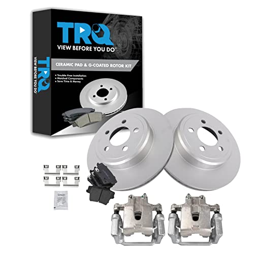 Image of TRQ Rear Brake Pad and Rotor Set Ceramic Vented Coated Rotors Calipers
