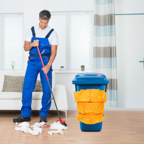Image of Amosfun Heavy Duty Vinyl Trash can Caddy Bag Commercial Cleaning Tool Organizer with Multiple Pockets Fits Large Round Garbage Bins Storage for Spray Bottles Gloves and Long-Handled Tools