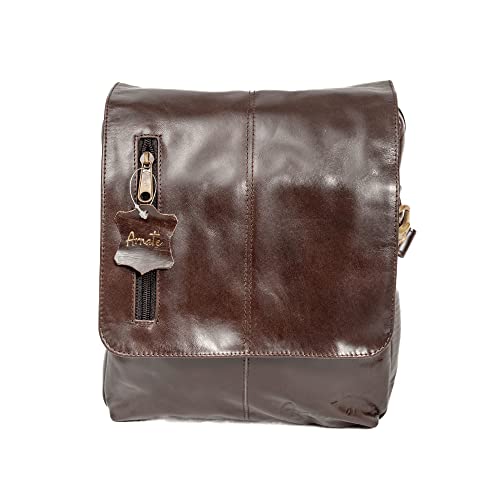 Sac à bandoulière en cuir véritable sacoche mixte à rabat marron