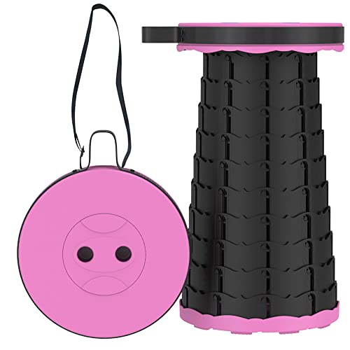 XVBVS Einziehbarer Campinghocker, Tragbarer Teleskophocker, Leichter Klapphocker, Stabiler Zusammenklappbarer Hocker für Erwachsene und Kinder im Innen- und Außenbereich- Pink