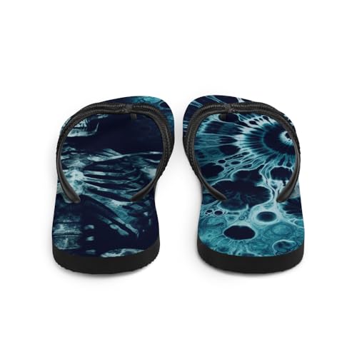 Trippy Tie-Dye Skull Flip-Flops, Colorful Skull Print Sandals, Vibrant Beach Footwear, Unique Summer Shoes3