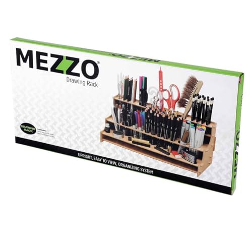 Image of HG Art Concepts Mezzo Artist Drawing Rack - Wood Grain Laminate Multi Layer Desk Stand Professional Storage Display Organizer for Pens, Pencils, Drafting and all other Drawing Tools