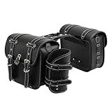 AetherTech サイドバッグ バイク用 サドルバッグ 汎用 高密度レザー製 防水 99％車種対応 ペアセット 左右セット南京錠付き ドリンクホルダー付属 小物入れ ツーリング 大容量 取り付け簡単 金具防錆 荷物収納 通勤/通学/ショートツーリング ブラック Ｍサイズ