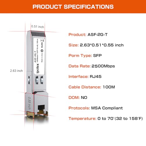 Image of ipolex 2.5G SFP to RJ45 SFP-T, 2.5GBase-T SFP Transceiver Module, SFP-T, Compatible with Ubiquiti UniFi, Netgear, Fortinet, Mikrotik, Intel, TP-Link and Other Open Switches