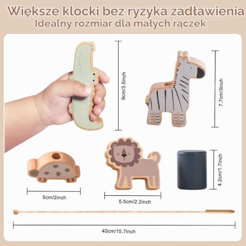 Smartwo Gra nawlekana od 2 lat, drewniana zabawka do układania w stos, zabawka motoryczna dla małych dzieci, klocki w kształcie zwierząt, prezent urodzinowy dla dziewczynek i chłopców w wieku 2, 3, 4