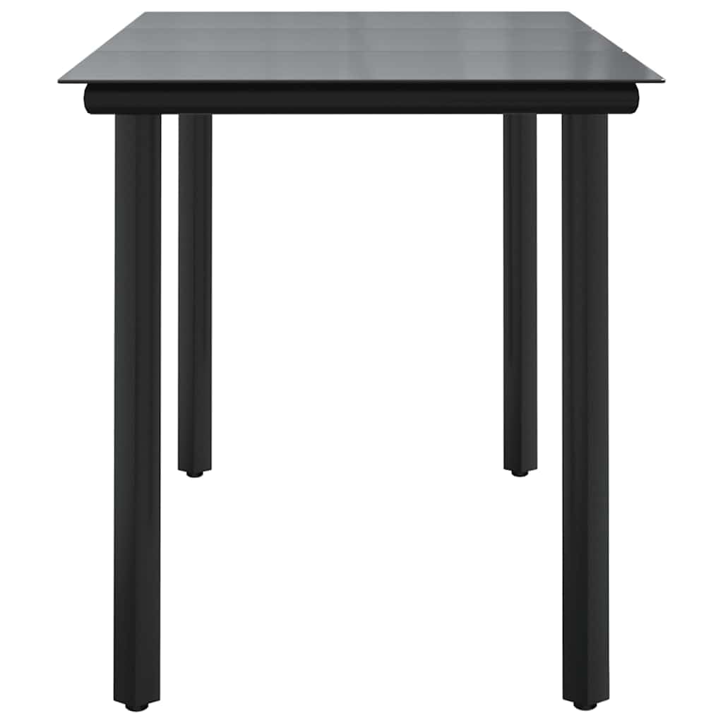 Tavolo da pranzo da giardino, nero, 200 x 100 x 74 cm, in acciaio e vetro temperato, resistente alle intemperie, stabile, per terrazza, balcone, giardino, salvaspazio e facile da pulire
