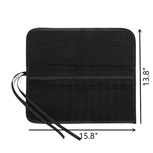 Image of Denifiter 22 Pockets Waxed Canvas Roll-up Pencil Bag, Heavy Duty Portable Watercolor Oil Brush Canvas Pouch (Black)