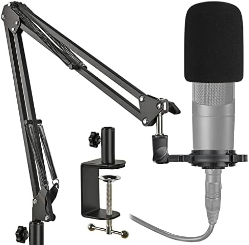 Frgyee Microphone Stand with Shock Mount and Foam Windscreen, Mic Boom Arm with Upgraded Heavy Duty Clamp for Audio Technica AT2020 AT2020USB+ AT2035 Condenser Studio Microphone