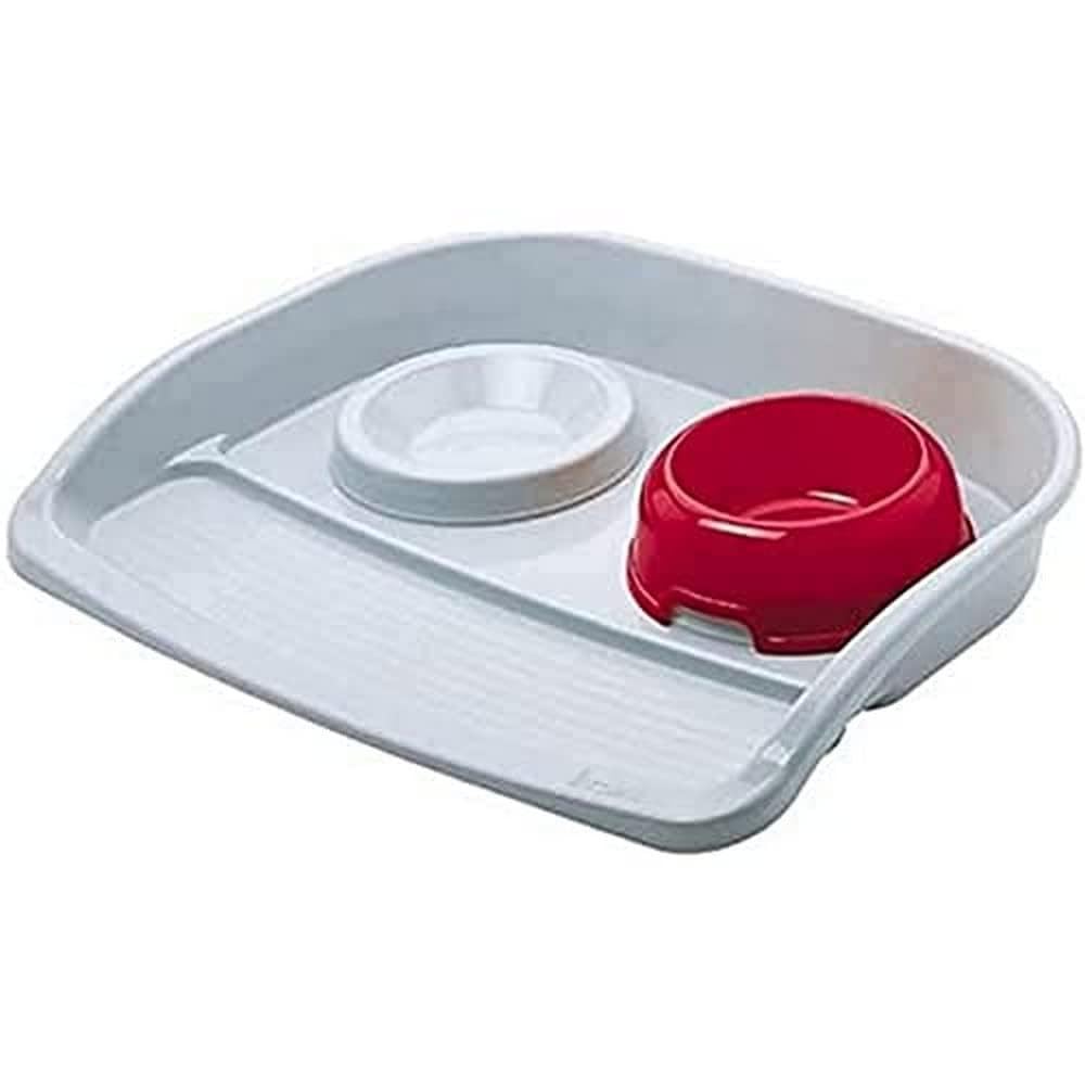 Ferplast Tray with Bowls for Dogs and Cats Lindo Double Feeder for Animals, Base in Resistant Plastic, Non-Slip feet, Two Bowls Included Capacity 0,6 L, 44,5 x 34 x h 7 cm Red