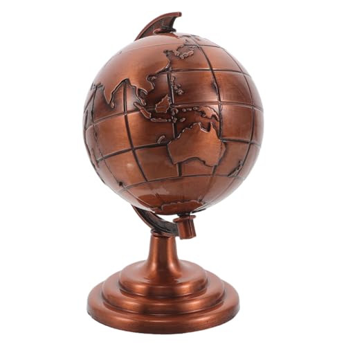 Mikinona Globo Terráqueo Vintage de Metal Mini con Rotación Automática Adorno Decorativo para Escritorio Oficina y Hogar Bola del Mundo Pequeña con Base Sólida y Acabado Duradero