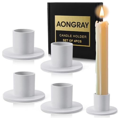 4 Stück Kerzenständer Weiß，Runder Kerzenhalter Stabkerzenhalter...