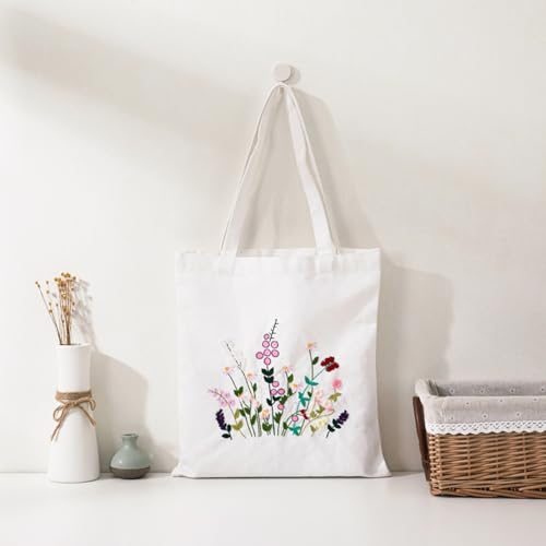 Image of VIVOLOOM Canvas Tote Bag Embroidery Kit for Beginners, DIY Needlepoint Kit with Unique Pattern, Include Instruction, Colorful Threads, and Tools for Adults