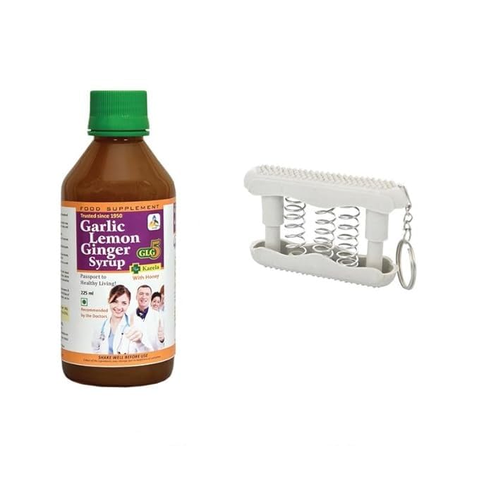 SKSB GLG5+ Karela Diabetes & Sugar Control Syrup Garlic, Lemon, Ginger, Karela, Turmeric & American Apple Cider Vinegar with Honey 225ml each with one No. Pocket Exerciser for Hand & Fingers-image-23