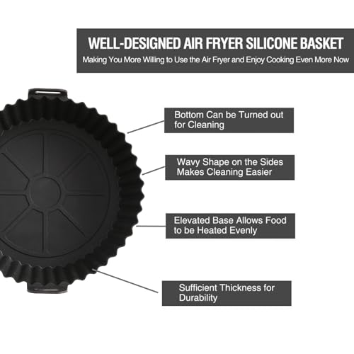Image of Cutting EDGE Silicone Air Fryer Basket | Non Stick & Reusable Baking Tray | Round Liners with Ear Handles, Heat Resistant Oven Cooking Accessories (Set of 2, Black & Grey - Color)