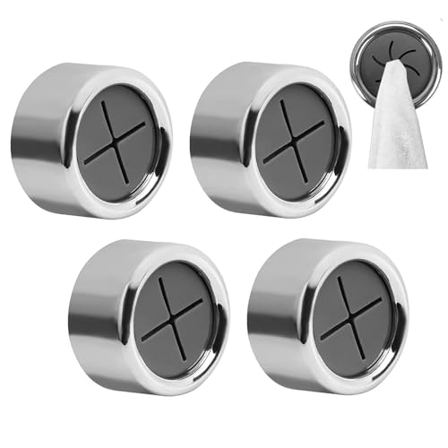 PSFXBM 4 Pcs Round Plastic Hooks with Adhesive, Adhesive Round Towel Holder, Tea Towel Holders for Kitchens, Tea Towel Hooks, for Bathroom, Kitchen and Home, Towels/Rags/Gloves/Bags