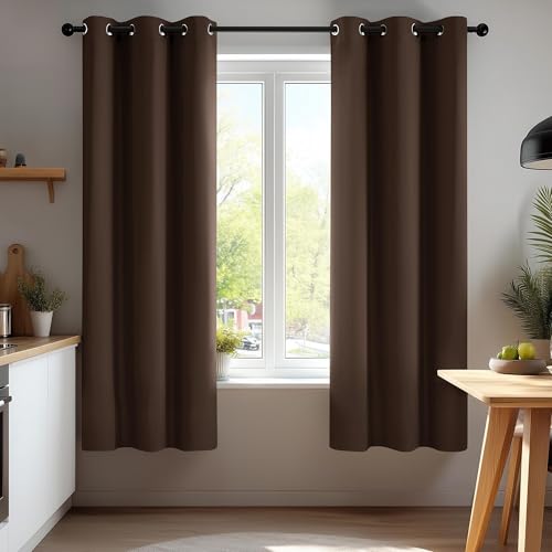Deconovo Blackout Curtains for Bedroom – Set of 2 42W x 63L Inch Thermal Insulated & Noise Reducing Panels–Home Window Room Darkening Sustainable Grommet Drapes for Living Room and Nursery, Chocolate