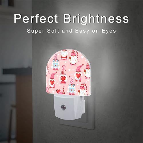 Image of Cute Love Gnomes Night Lights,Gnomes with Red Hearts Plug in Night Light with Dusk to Dawn Sensor, 0.5w Energy Saving Nightlight for Hallway Stairway Birthday Mother's Day Gifts
