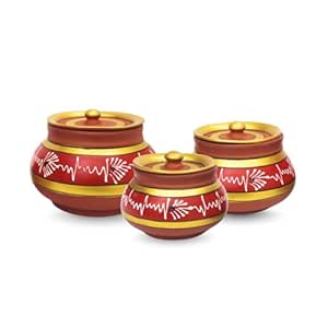 Buy Painted Clay Mathni Set of 3 Red Color | Traditional Earthen Clay ...