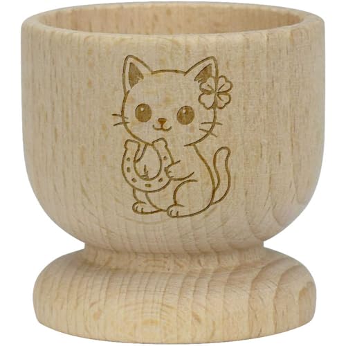 Azeeda ' Lucky Black Cat with Horseshoe' Wooden Egg Cup (EC00030749)