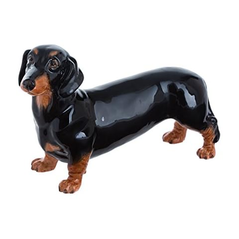 John Beswick JBD86 Dachshund Figurine, Earthenware, Black/Tan/Multi-Colour, 13.5 x 2.5 x 8.5 cm Cover