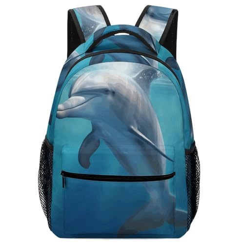 Stylish Backpack, Winter The Dolphin Print Durable Backpack Travel Backpack Multi-purpose Backpack Fashionable Backpack Trendy Backpack
