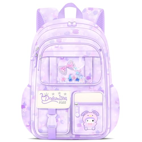 Tanou Mochila Escolar Niña Primaria, Mochila Ligera para Niñas de 7 a 11 años, Bolsa Kawaii de Estilo Frigorífico para Escolares Viajes, 22 Litros, Morado