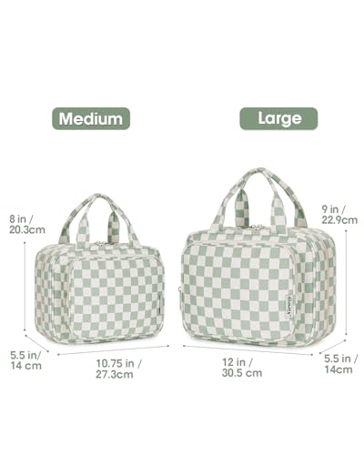 Image of Narwey Large Hanging Toiletry Bag Travel Makeup Bag Cosmetic Organizer for Women and Girls, Z-Mint Green Checkerboard, Large