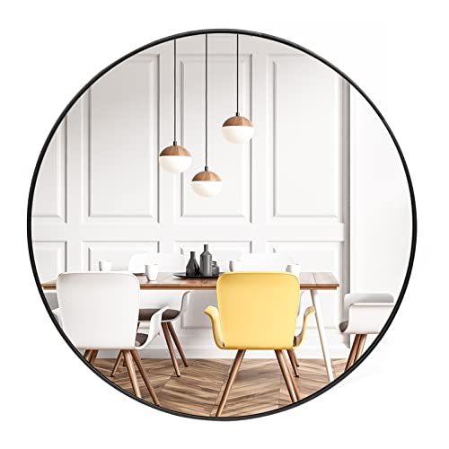 Runder Wandspiegel für Badezimmer, 61 cm, schwarzer Metallrahmen, runder Spiegel, großer dekorativer hängender Schminkspiegel für Wohnzimmer, Schlafzimmer, Eingangsbereich Cover