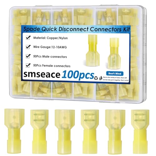 Conectores electricos rápidos Smseace amarillos macho y hembra totalmente aislados de nailon 12-10 AWG