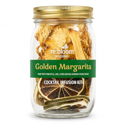 RE:BLOOM Golden Margarita Cocktail Infusion Kit DIY Tequila Infuser Gift Set Pineapple Lime Citrus Sugar Makes 6-8 Cocktails or Mocktails Small Batch Crafted