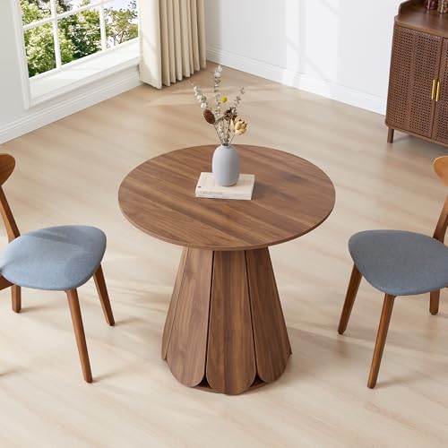 Image of 31.5 inch Round Dining Table for 2-4 People, Modern Small Kitchen & Dining Room Table with Pedestal Base, Space Saving Farmhouse Wood Table for Apartment & Small Spaces, Walnut