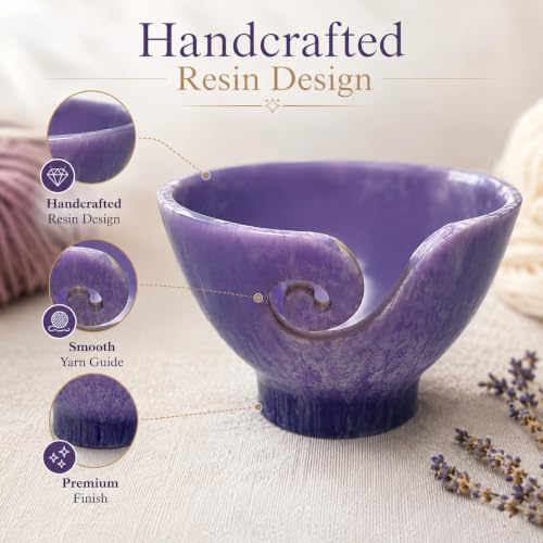Image of Handcrafted Resin Yarn Bowl, Knitting Resin Storage Bowl, Crochet Kit Organizer. (Lavender Bloom)