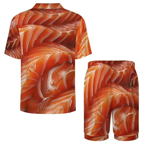 3D Funny Realistic Food Salmon Sushi Men's Pajama Set Short Sleeve Button Down Sleepwear And Shorts Pj Set 7