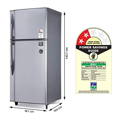 Image of Godrej 236 L 2 Star Inverter Frost-Free Double Door Refrigerator Appliance with Jumbo Vegetable Tray (RF EON 236B 25 HI SI ST, Stainless Steel)