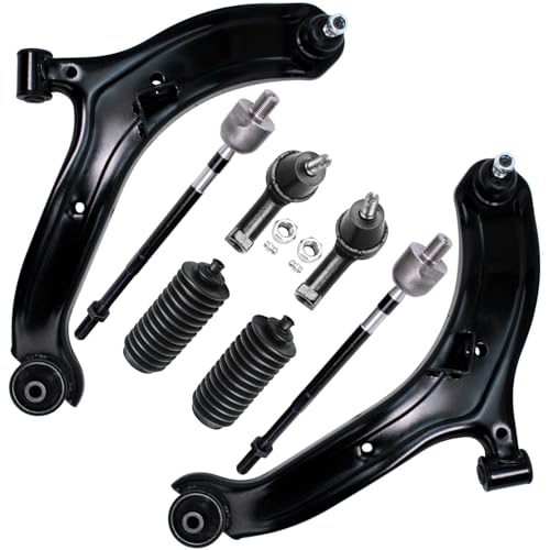 Image of Detroit Axle - 8pc Front Control Arms Kit for 2000 2001 2002 2003 2004 2005 Hyundai Accent, 2 Lower Control Arms with Ball Joint 4 Inner Outer Tie Rod Ends 2 Boots Replacement