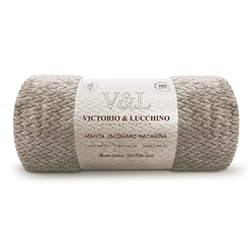 Victorio & Lucchino Manta Franela para Sofá o para Cama, Microfibra Extra Suave (VL-80517 Jacquard-Camel, 130x160 cm)