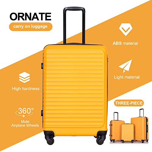 Travelhouse Luggage Sets, Lightweigh Hardside Suitcases with Double Spinner Wheels,TSA Lock, 3 Piece Set 20"/24"/28" (Yellow)2