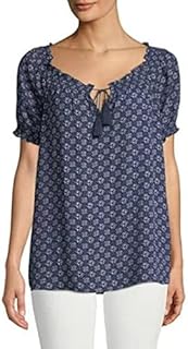 Chelsea & Theodore Dark Navy Puzzle Floral Print Blouse Small