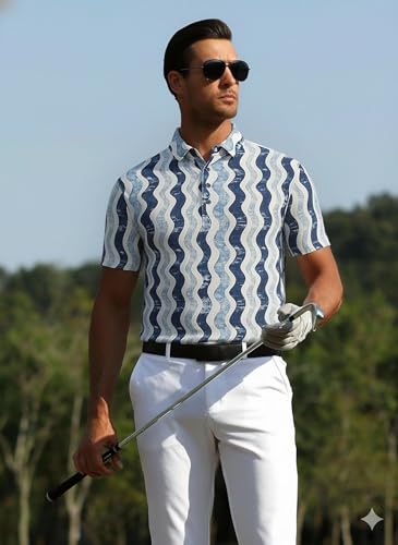 Image of Alex Vando Mens Golf Shirts Short Sleeve Breeze Quick-Dry Print Polo Shirt