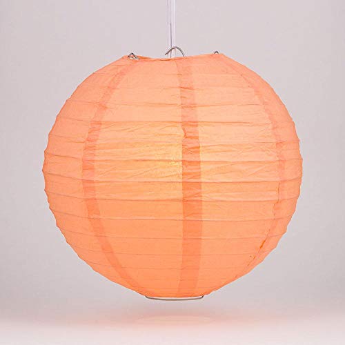 Image of Quasimoon PaperLanternStore Decorative Paper Lantern - (Single, 6-Inch, Peach Orange, Even Ribbing) Round Paper Lantern - Ideal Wedding and Party Decor or Home Accent, Lighting Optional